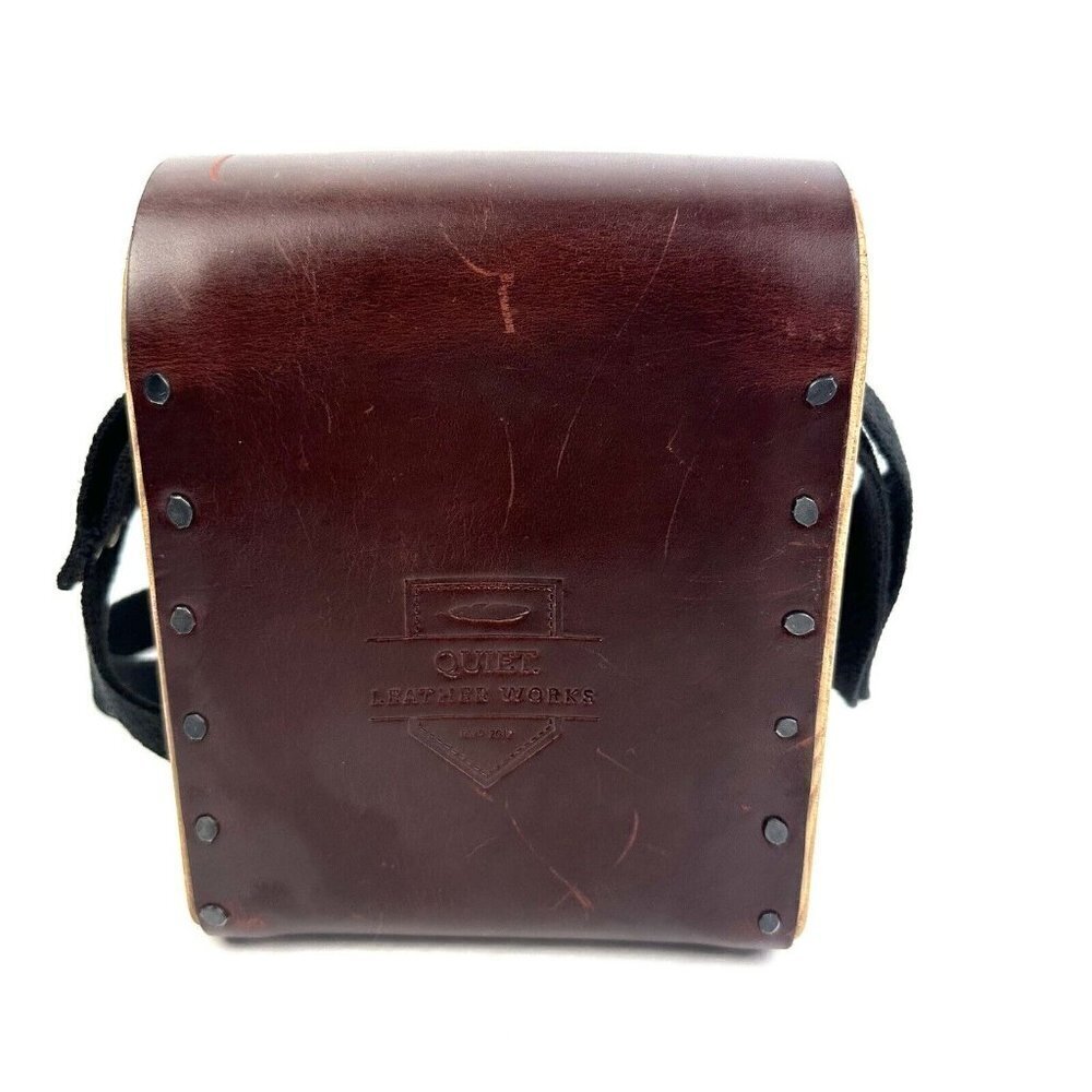 Quiet Leather Works Crossbody Handbag Brown Leather Wood Sides Made in USA Rare - Picture 5 of 13
